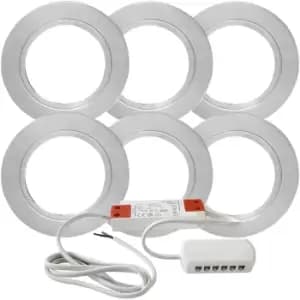 Image of 6x CHROME Round Flush Under Cabinet Kitchen Light & Driver Kit - Natural White LED