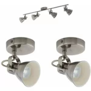 Image of Quad Ceiling Light & 2x Matching Wall Lights Antique Nickel Adjustable Vintage