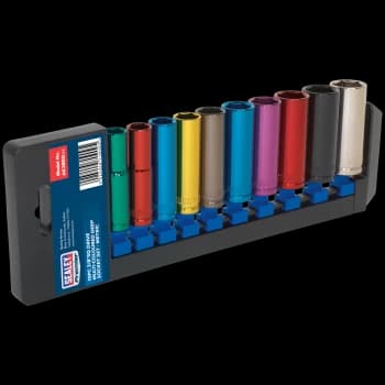 Image of Sealey 10 Piece 3/8" Drive Coloured Deep HeX WallDrive Socket Set Metric 3/8"