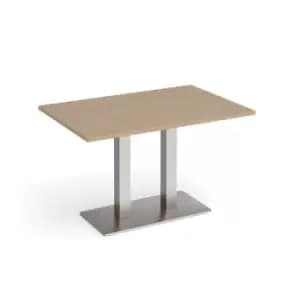 Image of Eros rectangular dining table with flat brushed steel rectangular base and twin uprights 1200mm x 800mm - kendal oak