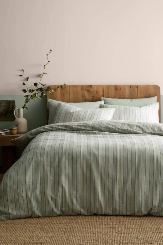 Image of Appletree Yarn Dyed Woven Wide Stripe Duvet Cover Bedding Set Green