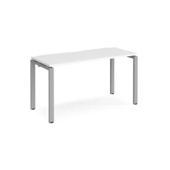 Image of Bench Desk Single Person Rectangular Desk 1400mm White Tops With Silver Frames 600mm Depth Adapt