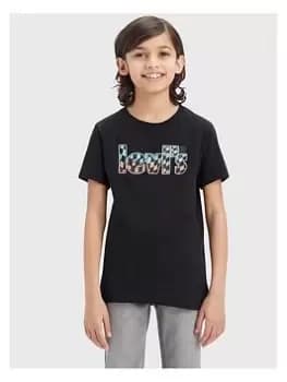 Image of Levis Boys Ombre Checkered Poster T-Shirt - Black, Size 10 Years