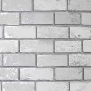 Image of Arthouse Metallic Brick Effect Wallpaper White/ Silver Paper