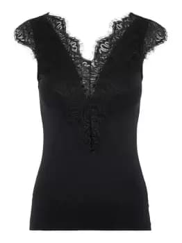 Image of PIECES Lace Trim Sleeveless Top Women Black