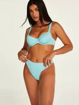 Image of Hunkemoller Texture 90s High Leg High Waist Bikini Brief - Blue Size XS, Women