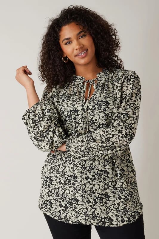 Image of Evans Tie Neck Blouse Black
