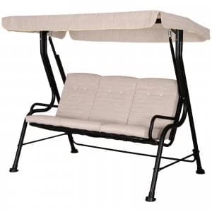 Image of Outsunny Steel Frame 3-Seater Outdoor Garden Swing Chair w/ Canopy Beige