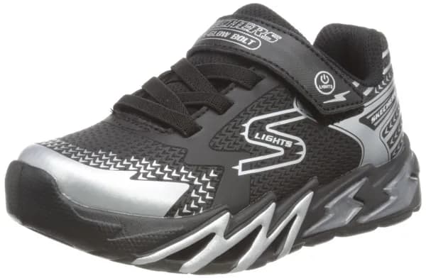 Image of Skechers Boys S Lights Flex Glow Bolt Trainers UK Size 13.5 (EU 33) Black/Silver SKE2217-BKSL-13.5
