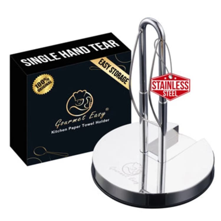Image of Gourmet Easy Stainless Steel Kitchen Paper Towel Holder - Silver
