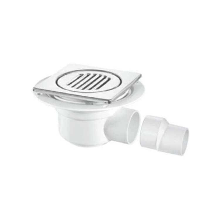 Image of McAlpine TSG50-T150SS 50mm Water Seal Trapped Gully, Clamp Ring and Cover Plate, 2" Horizontal Outlet and 2" x 1.5" Socket Reducer White