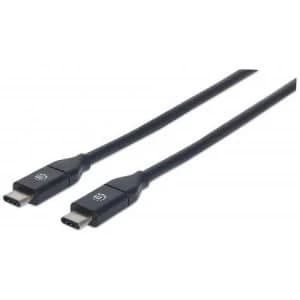 Image of Manhattan USB-C to USB-C Cable 50cm Male to Male 10 Gbps (USB 3.2 Gen2 aka USB 3.1) 3A (fast charging) SuperSpeed+ USB Black Lifetime Warranty Polybag
