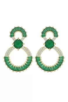 Image of Gold Plated And Emerald Cubic Zirconia Baguette Statement Earrings