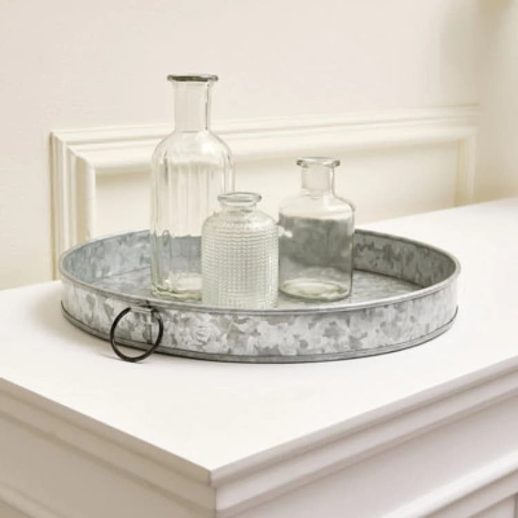 Image of Melody Maison Rustic Galvanised Steel Silver Round Display Tray Metallic Silver