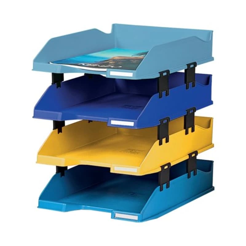 Image of Exacompta Bee Blue Letter Tray Set 346 x 255 x 65mm Assorted Colours (Pack 4) - 113202SETD