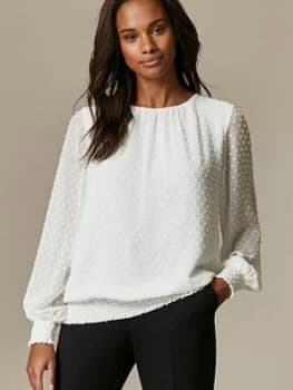 Image of Wallis Dobby Plain Spot Blouse, White, Size 10, Women