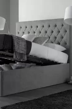 Image of Maxi Steel Grey Upholstered Ottoman Storage Bed Frame Only