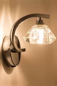Image of Single Right Curved Wall Light and Sconce, Clear Glass Shade, Polished Chrome Finish