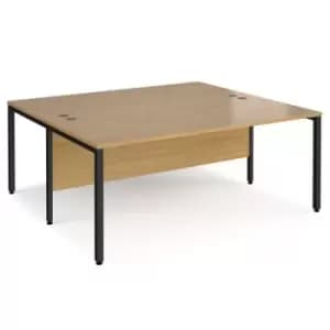 Image of Office Desk 2 Person Rectangular Desk 1800mm Oak Tops With Black Frames Maestro 25