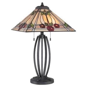 Image of 2 Light Table Lamp Black, Tiffany Glass, E27