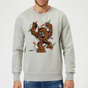 Image of Star Wars Tangled Fairy Lights Chewbacca Grey Christmas Sweatshirt - L - Grey