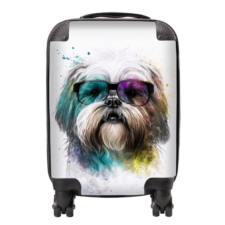 Image of Warren Reed - Designer Lhasa Apso Face Glasses Splashart Suitcase Size: Small Multicolor Unisex Small