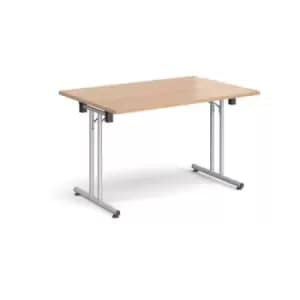 Image of Rectangular folding leg table with silver legs and straight foot rails 1200mm x 800mm - beech