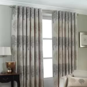 Image of Paoletti Oakdale Tree Motif Ringtop Eyelet Curtains (Pair) Polyester Silver (117X183Cm)