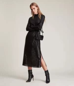 Image of AllSaints Womens Juela Sequin Dress, Black, Size: S