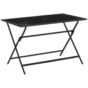 Image of Outsunny Folding Rectangular Garden Dining Table For 6 With Parasol Hole - Black