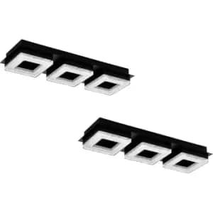 Image of 2 PACK Wall Flush Ceiling Light Black Shade Black Clear Plastic Crystal LED 3x4W