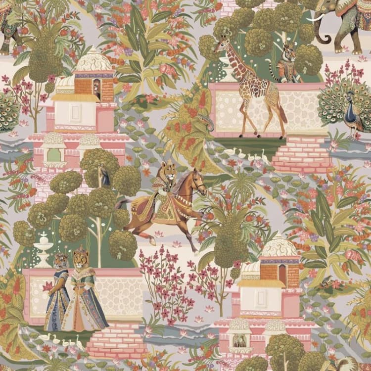 Image of HOLDEN DECOR Holden Decor - Animal Palace Multi Wallpaper Lion Elephant Stylish Feature Wall WL-13760