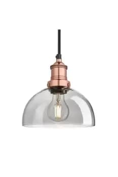Image of Brooklyn Tinted Glass Dome Pendant, 8 Inch, Smoke Grey, Copper Holder