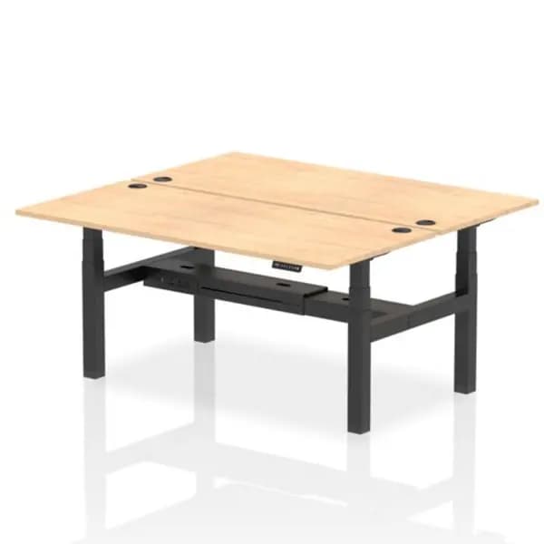 Image of Air Air Back-to-Back 1800 x 800mm Height Adjustable 2 Person Bench Desk Maple Top with Cable Ports Black Frame HASCP2P18800MPEB