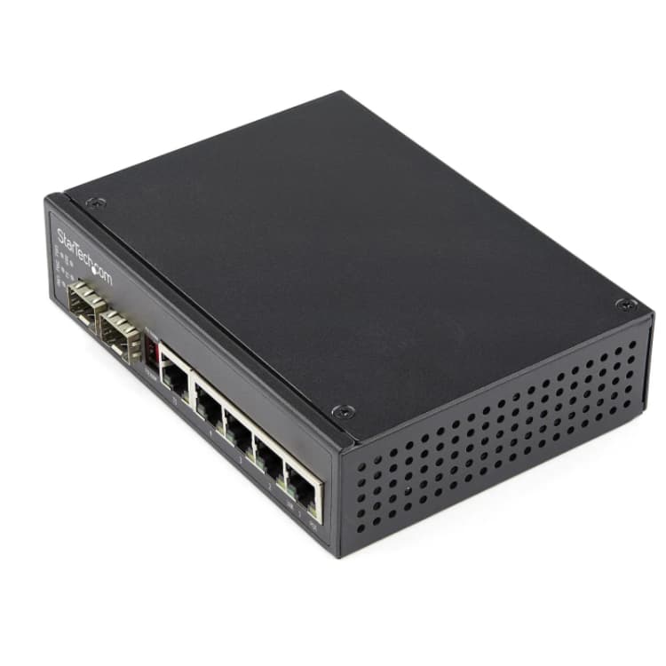 Image of StarTech.com Industrial 6 Port Gigabit Ethernet Switch 4 PoE RJ45 +2 SFP