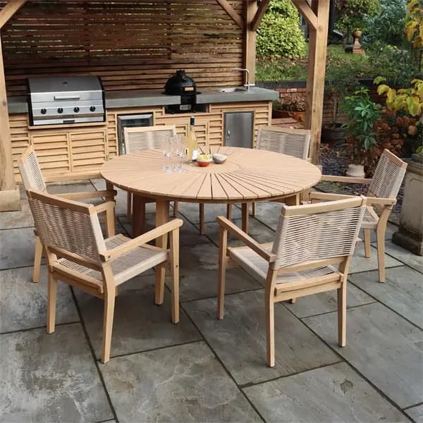 Image of Royalcraft Roma 150cm 6 Seat Set with Rope Stacking Chairs - Beige One Size