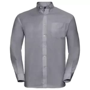 Image of Russell Collection Mens Long Sleeve Easy Care Oxford Shirt (19.5inch) (Silver Grey)