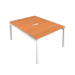 Image of Telescopic 2 Person White Framed Sliding Bench Desking with Cut Out - Beech
