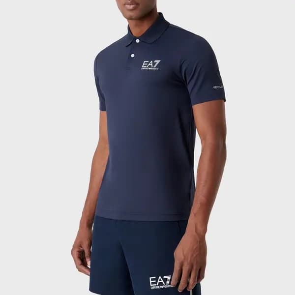 Image of EA7 Ventus 7 Pique Polo Shirt - L Blue Tops male 8NPF23-PJEMZ-1554 L