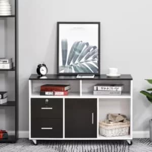 Image of HOMCOM Printer Stand Home Office Mobile File Cabinet Organizer with Castors, Lockable Drawer, Black