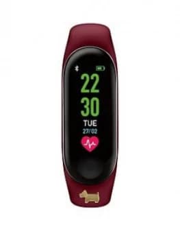 Image of Radley Activity Tracker With Gold Dog Charm And Red Silicone Strap Ladies Watch