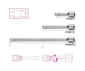 Image of Beta Tools 910AN 3/8" Square Drive Wobble Extension Bar 125mm 009100828