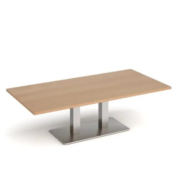Image of Eros Eros rectangular coffee table with flat brushed steel rectangular base and twin uprights 1600mm x 800mm - beech ECR1600-BS-B