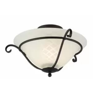 Image of Loops - 1 Bulb Flush Light White Patterned Glass Shade Gothic Style Black LED E27 100W