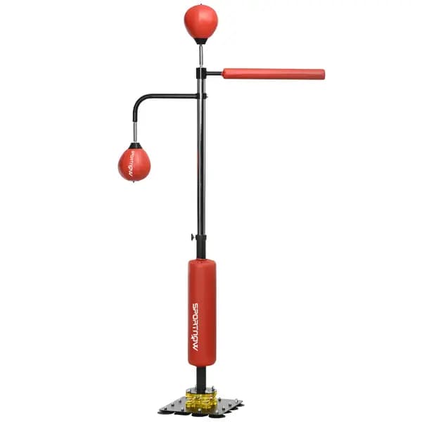 Image of SPORTNOW 140-205cm Inflatable Punch Bag w/ Reaction Bar Challenge, Freestanding Punching Bag Training Equipment w/ Suction Cups, MMA Equipment, Red