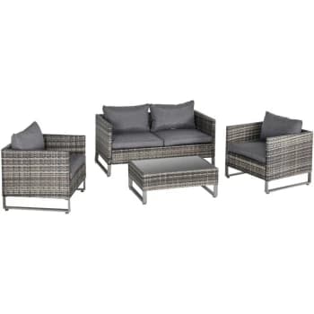 Image of 4 Pcs PE Rattan Wicker Outdoor Dining Set Sofa Chairs Table Cushions - Outsunny