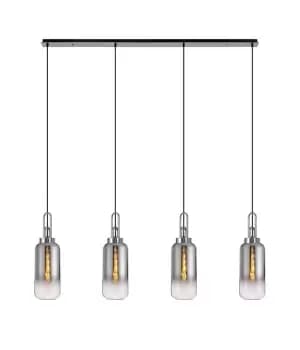 Image of Linear 4 Light Pendant E27 With 16cm Cylinder Glass, Smoked, Clear Polished Nickel, Matt Black