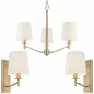 Image of 3 Bulb Ceiling Pendant Lamp & 2x Matching Wall Light Matt Antique Brass & Shade