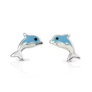 Image of JG Signature Childrens Silver Enamel Dolphin Stud Earrings