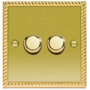 Image of Wickes Dimmer Switch 2 Gang 2 Way 400W Polished Georgian Brass Raised Plate